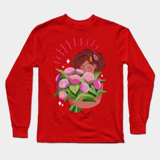 Woman Holding Flower Bouquet Long Sleeve T-Shirt